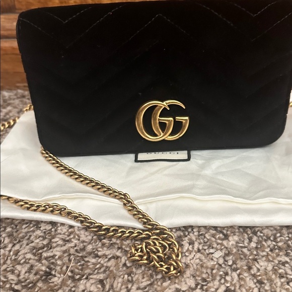 Gucci Black Velvet Marmont Bag with Gold Accents - Beautiful Condition - Picture 1 of 14